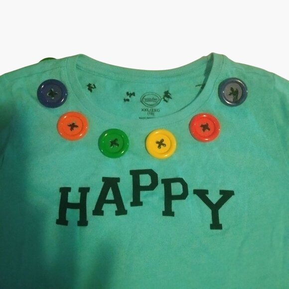 Wonder Nation Happy Graphic T Shirt Colorful Buttons XXL 2XG Girls Costume - Picture 3 of 6